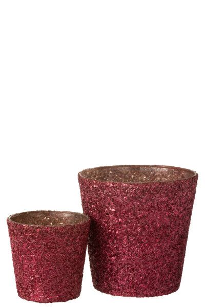 J-LINE Theelicht - Glitter Fushia L (15x15x15cm)