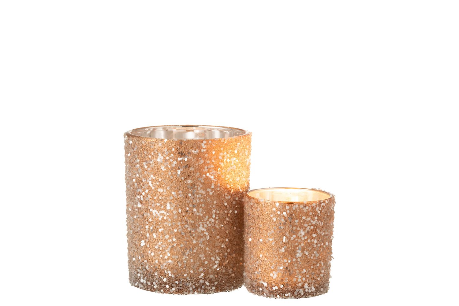 J-LINE - T-Lichthouder Parels Glas Donker Zalm Large (10.5x10.5x12.5cm)
