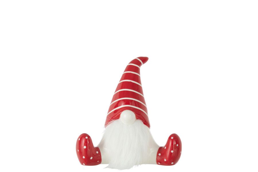 J-LINE -  Kerstman Zittend Keramiek Rood/Wit Medium