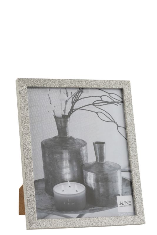 J-LINE - Fotokader 20X25 Glitter Hout Zilver Large (22x1.5x27cm)