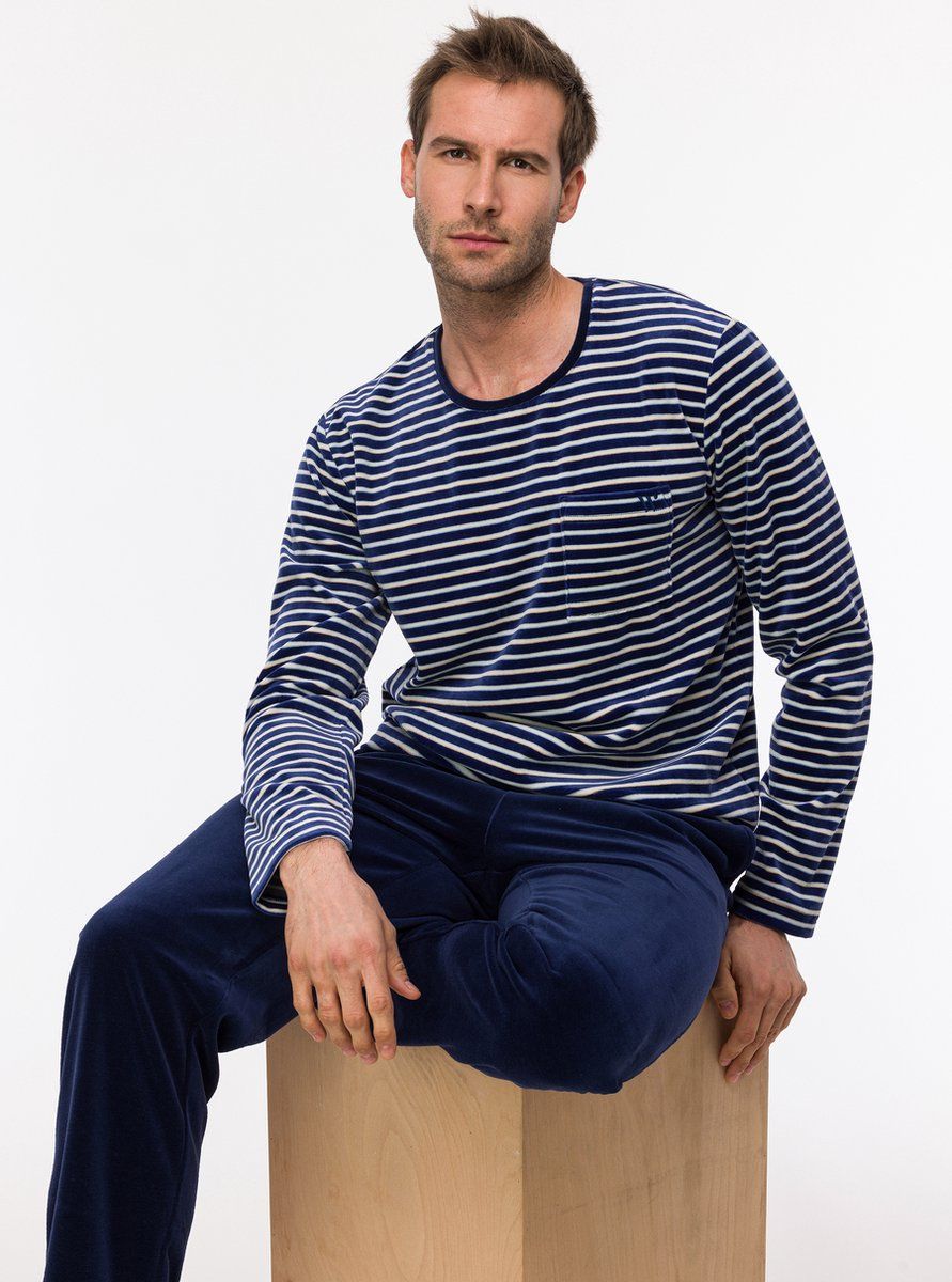 Woody - Herenpyjama - Blauw Gestreept