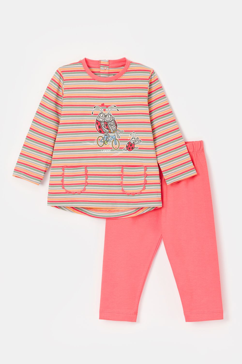 Woody - Baby Meisjes pyjama - Multicolour streep