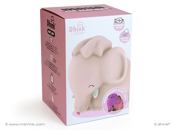 Dhink Collection -  	 Nachtlampje Olifant (zacht silicone) Oplaadbaar + 15 min. timer + tikfunctie
