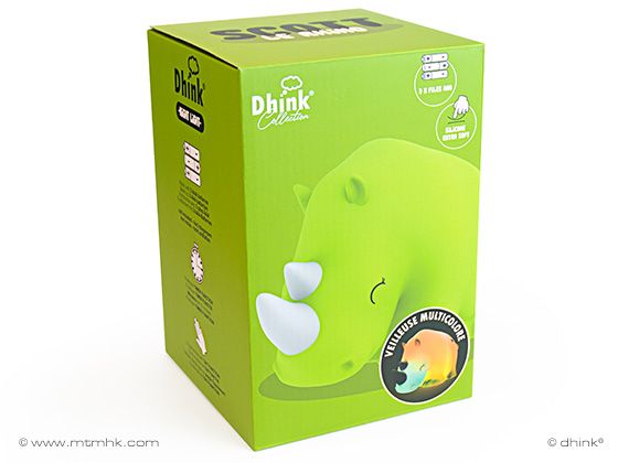 Dhink Collection -  	 Nachtlampje Neushoorn (zacht silicone) + 15 min. timer + tikfunctie