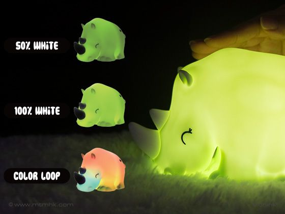 Dhink Collection -  	 Nachtlampje Neushoorn (zacht silicone) + 15 min. timer + tikfunctie
