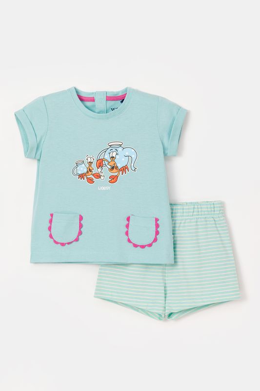 Woody - Baby Meisjes Pyjama - Licht Turquoise