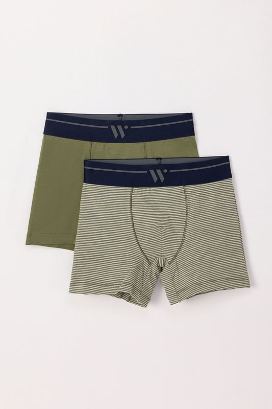 Woody - Duopack Jongens Boxers - Kakigroen/Gestreept