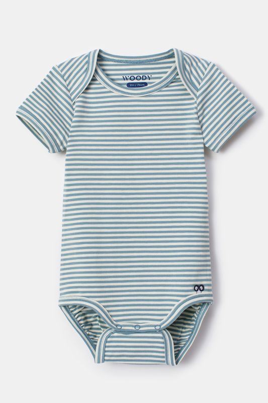 Woody - Body Korte Mouw - Blauw/Ecru Gestreept