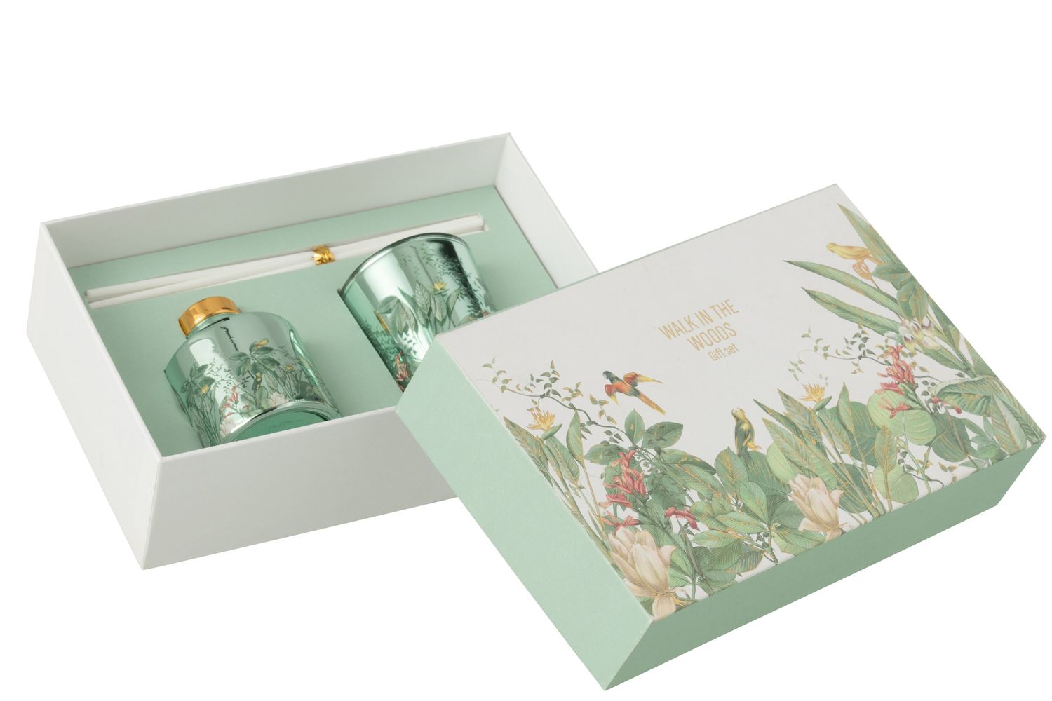 J-Line - Geschenkset Geurkaars+Geurolie Walk In The Woods Groen