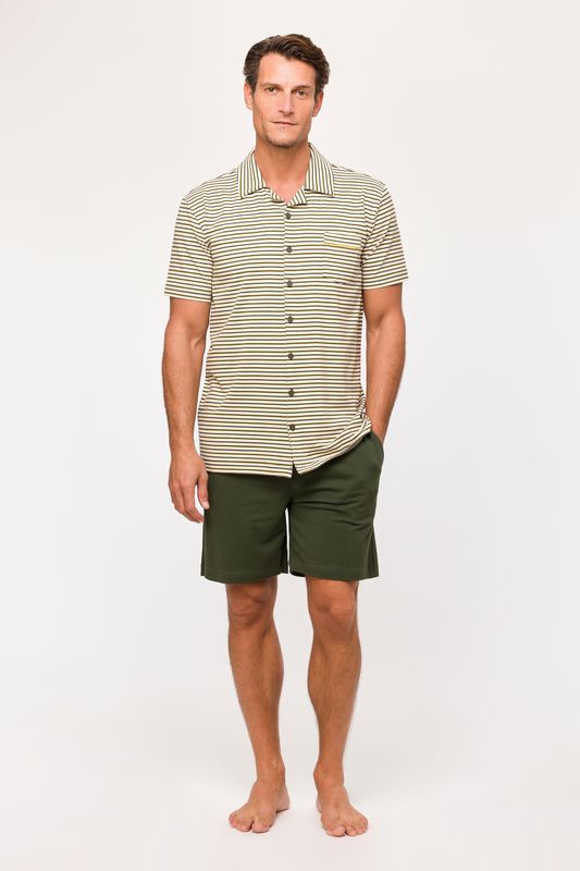 Woody - Heren Pyjama - Beige Gestreept