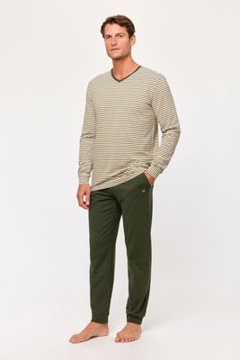 Woody - Herenpyjama - Beige Gestreept