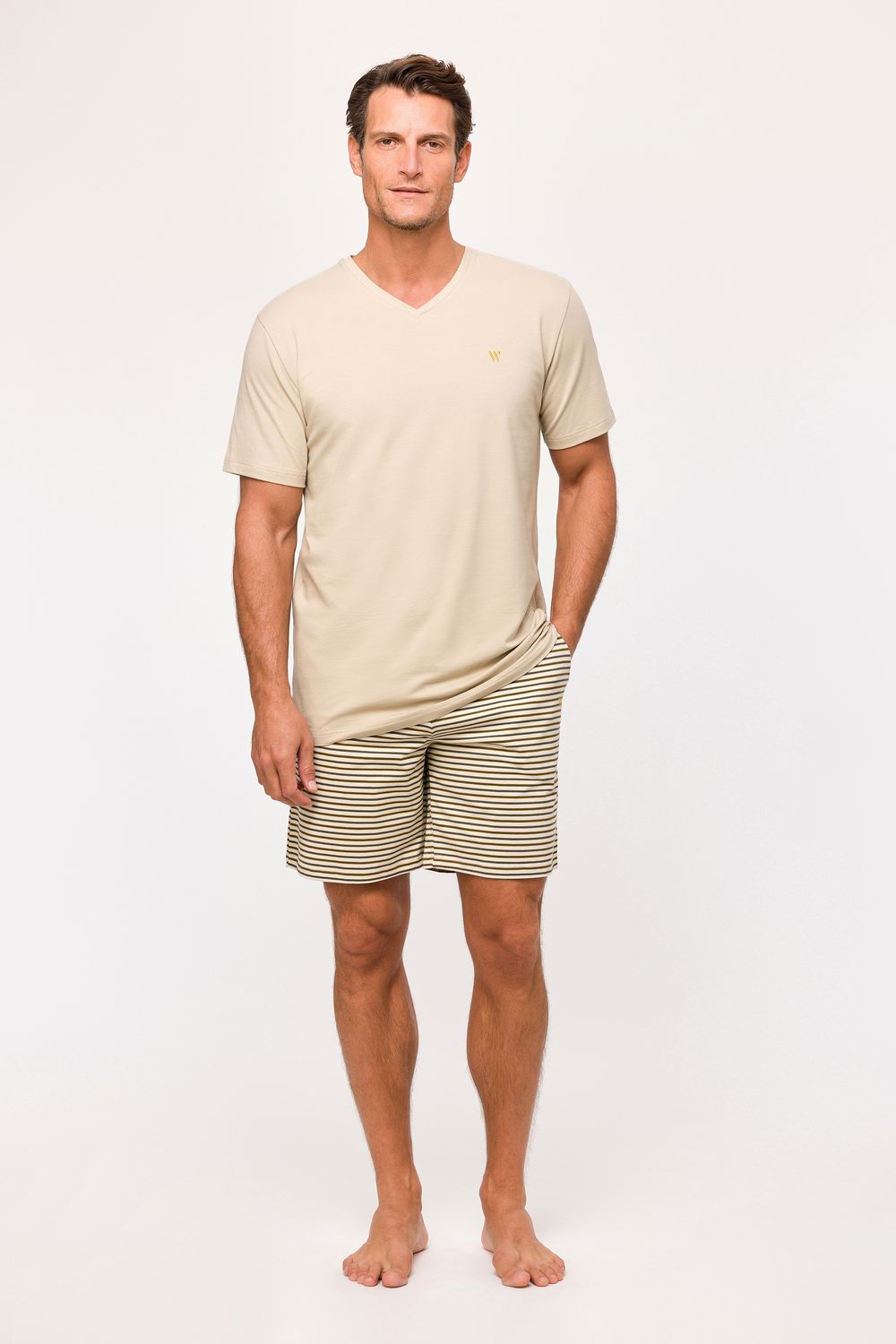 Woody - Herenpyjama - Beige