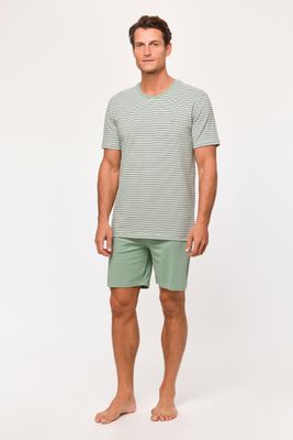 Woody - Jongens/Heren Pyjama - Kaki/Grijs Gestreept