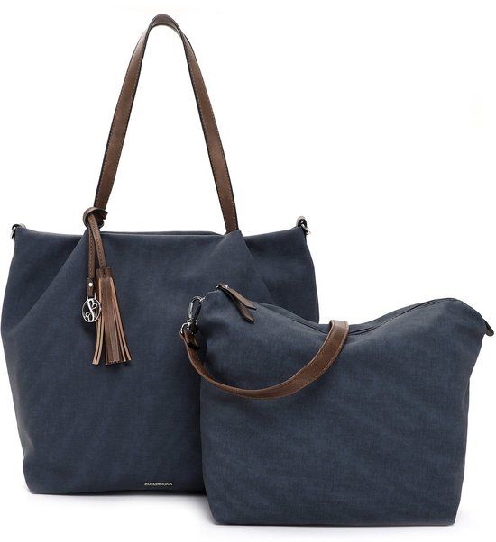 Emily &amp; Noah - Shopper 3 in 1 &quot;Elke&quot; Groot - Blauw/Taupe