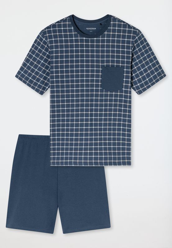 Schiesser - Comfort Fit Pyjama - Donkerblauw Geruit