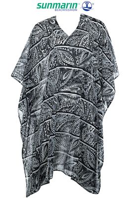 Sunmarin strandkaftan – luchtige cover-up met etnische print – oversized pasvorm – zwart/wit