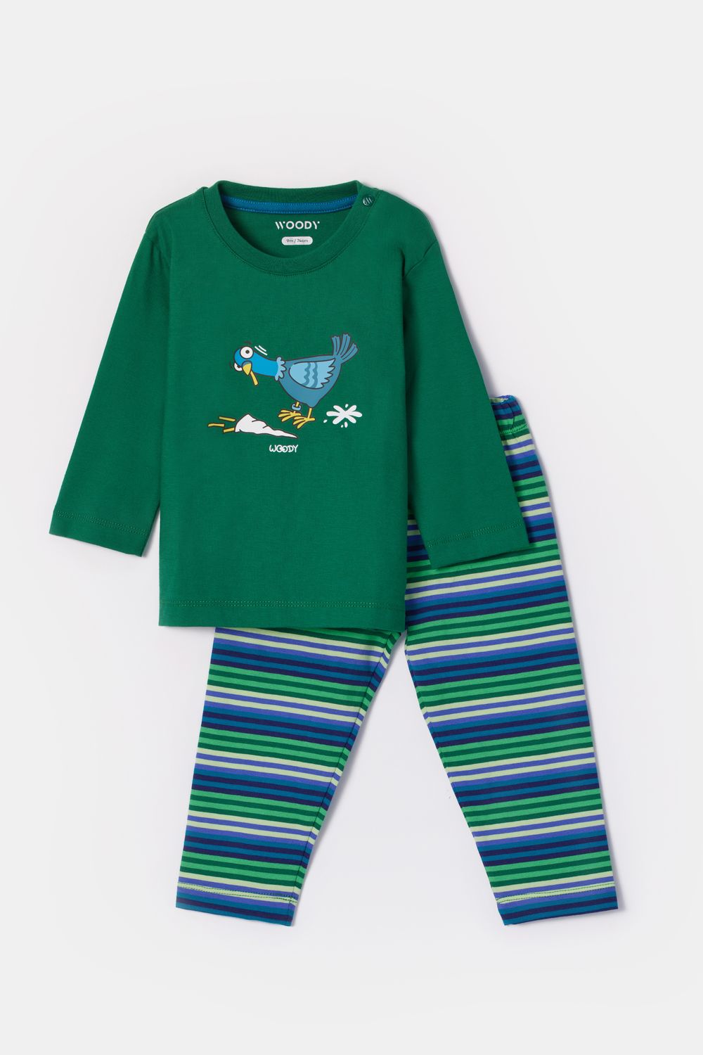 Woody - Baby Jongens Pyjama - Donkergroen Duif