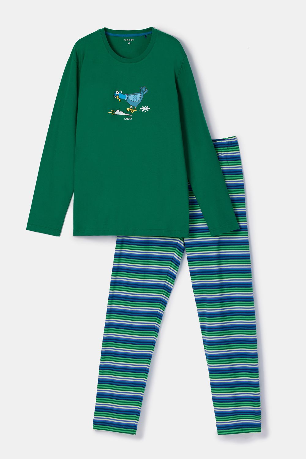 Woody - Jongens/Heren Pyjama - Donkergroen Duif