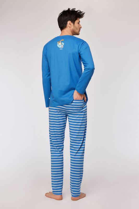 Woody – Boys/Men’s Pyjamas – Dark Blue with Cat Print