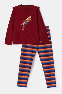 Woody - Meisjes/Dames Pyjama - Donkerrood Pony