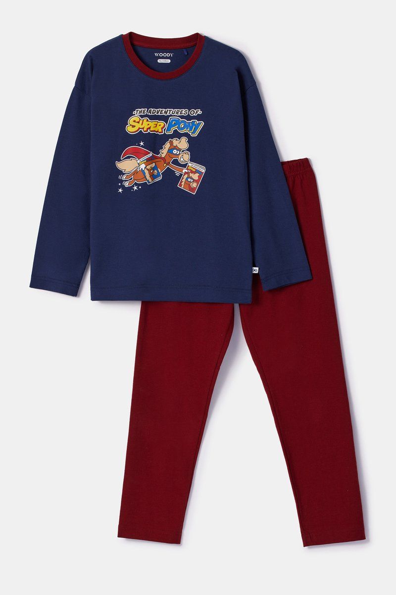 Woody - Jongens/Heren Pyjama - Donkerblauw Pony