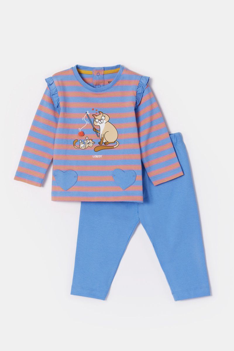 Woody - Baby Meisjes Pyjama - Blauw Gestreept