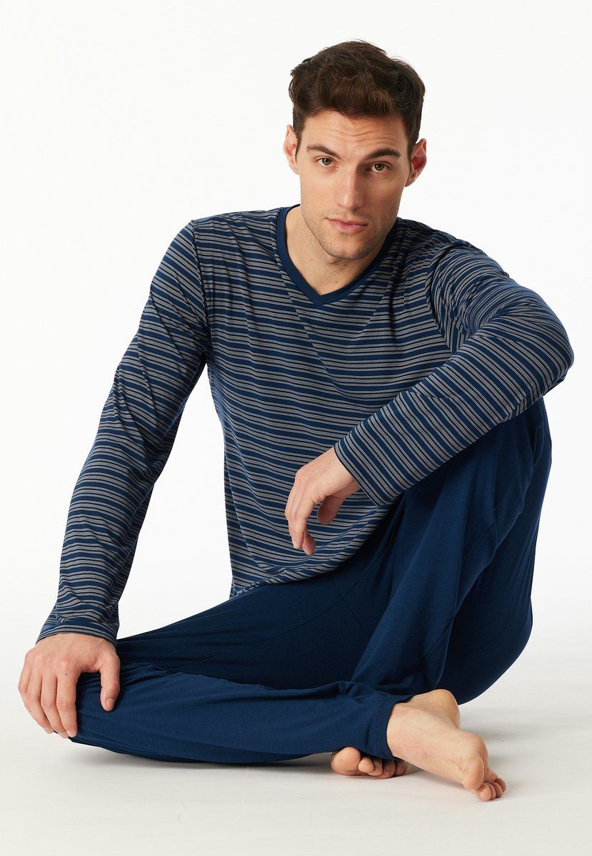 Schiesser - Heren Pyjama - Donkerblauw Gestreept