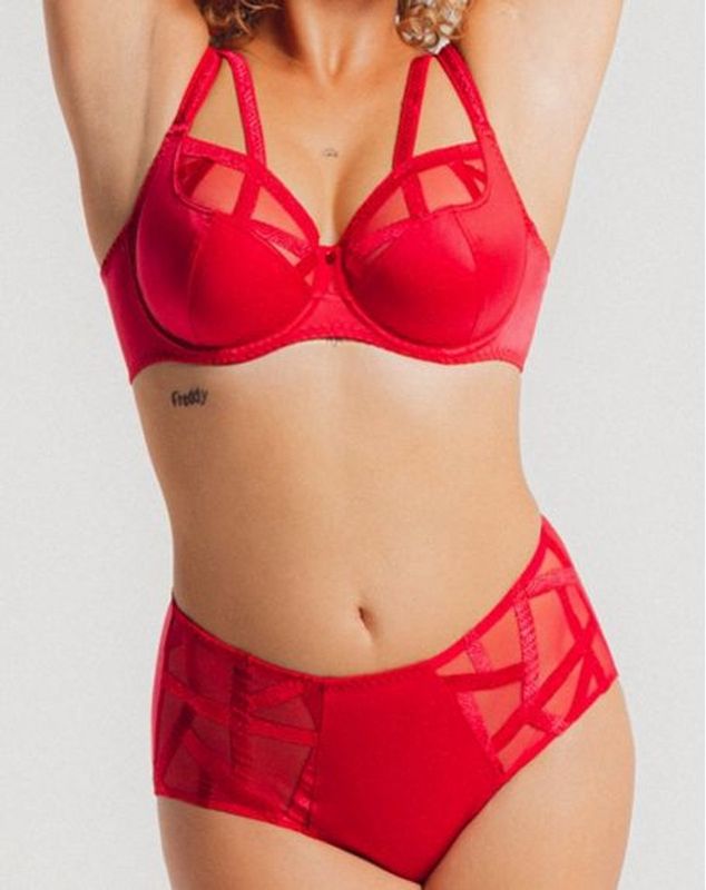 Louisa Bracq – Slip “Série” – Luxury Geometric Embroidery - Red