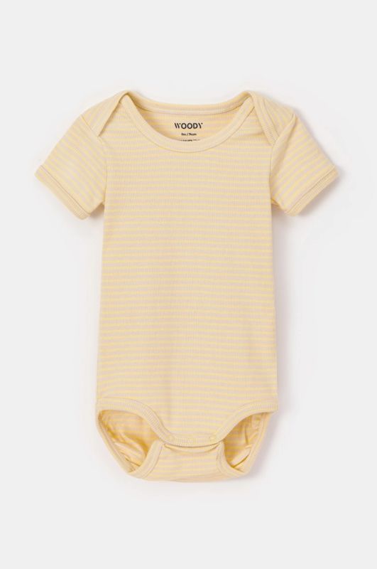 Woody - My First Woody - Gele romper van katoen - gestreept
