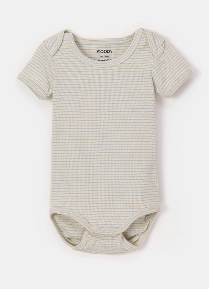 Woody - My First Woody - Blauwe romper van katoen - gestreept