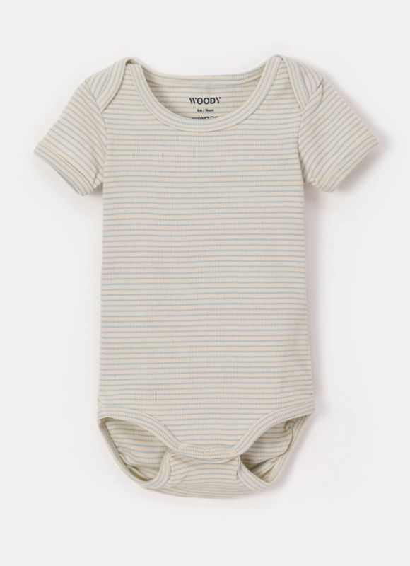 Woody - My First Woody - Blauwe romper van katoen - gestreept