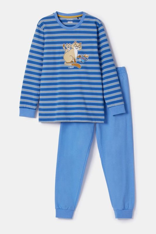 Woody - Jongens/Heren Pyjama - Blauw Gestreept