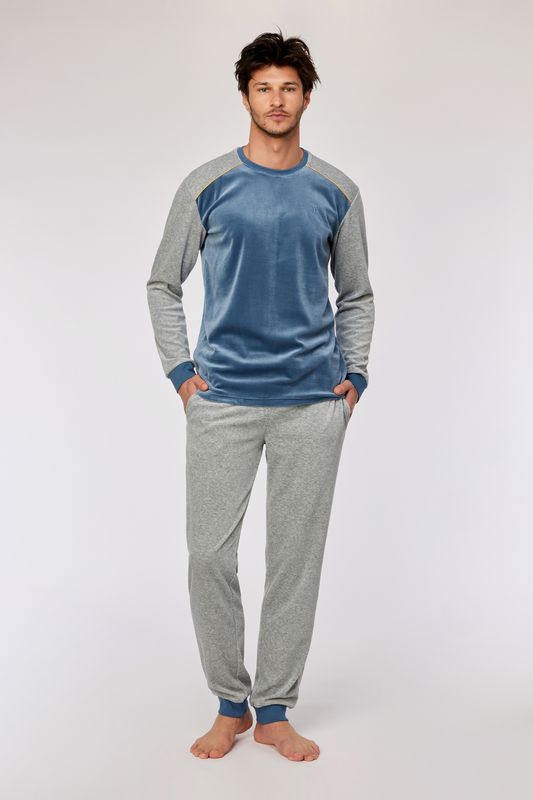 Woody - Herenpyjama - Blauwgrijs