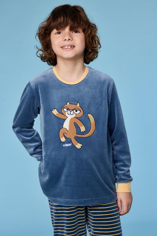 Woody - Baby Jongens Pyjama - Blauwgrijs