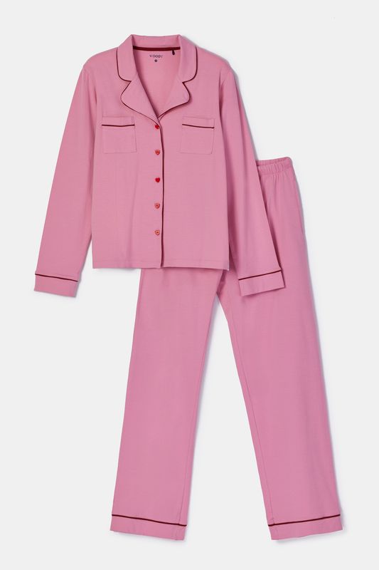 Woody - Damespyjama doorknoop - Roze