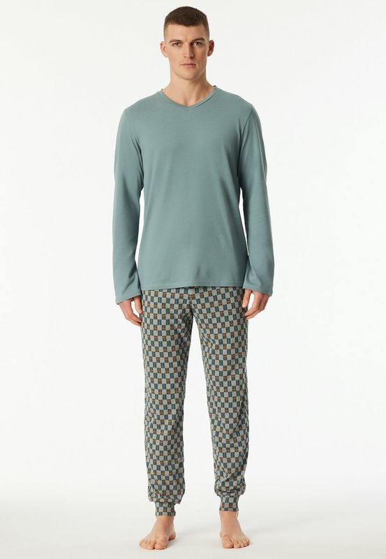Schiesser - Lange pyjama in mineraal patroon - Casual Essentials - Mineraal
