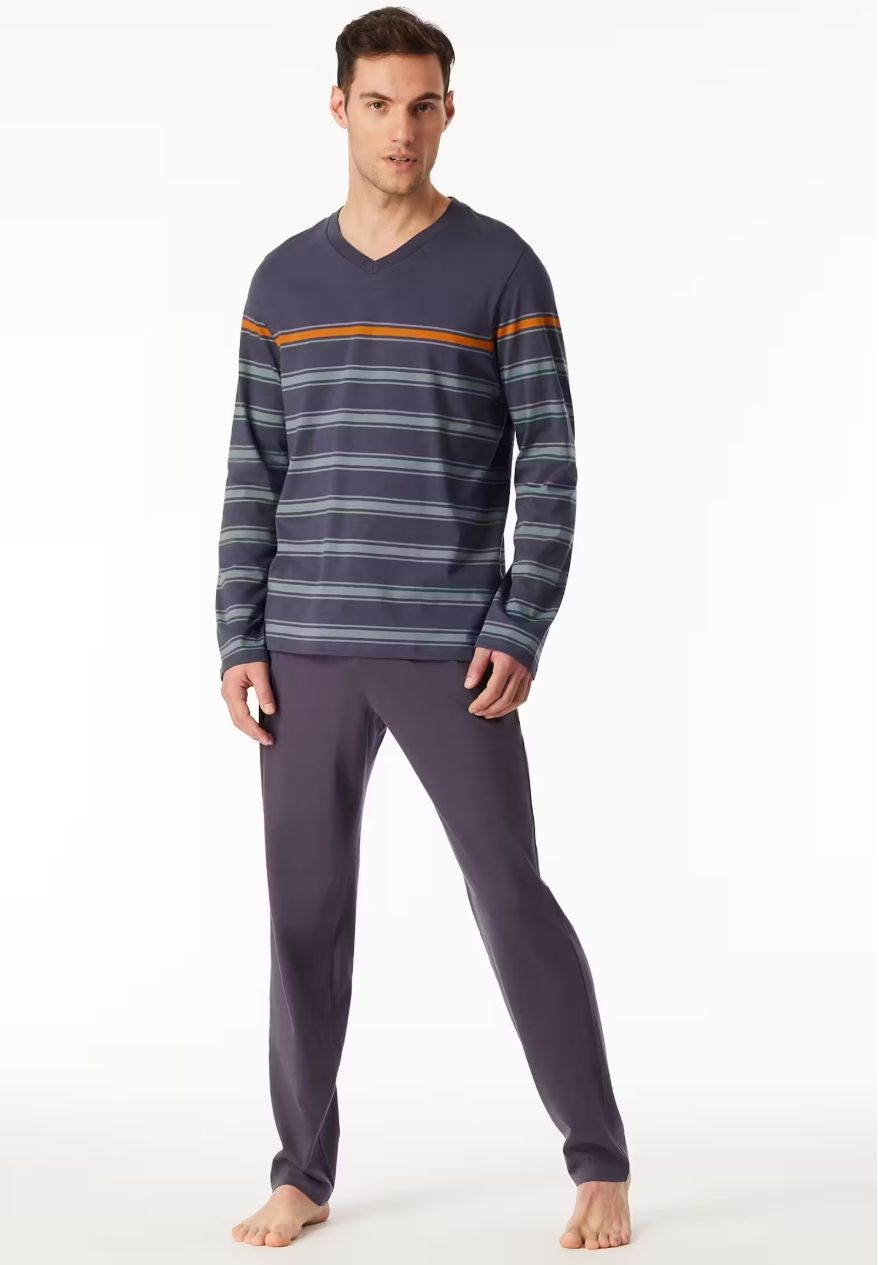 Schiesser -Pyjama lang streepjes grafiet - Casual Nightwear - Graphit