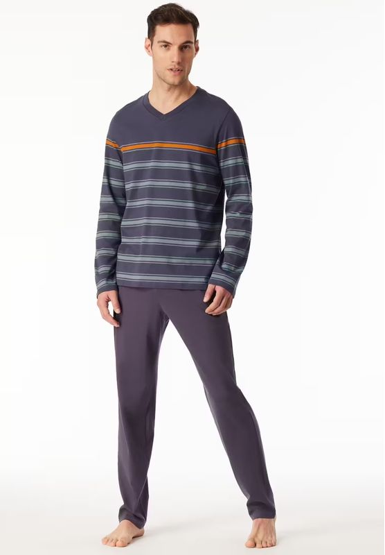 Schiesser -Pyjama lang streepjes grafiet - Casual Nightwear - Graphit