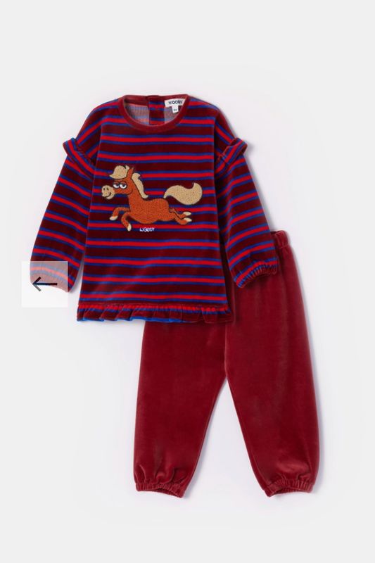Woody - Baby Meisjes Pyjama - Rood Gestreept