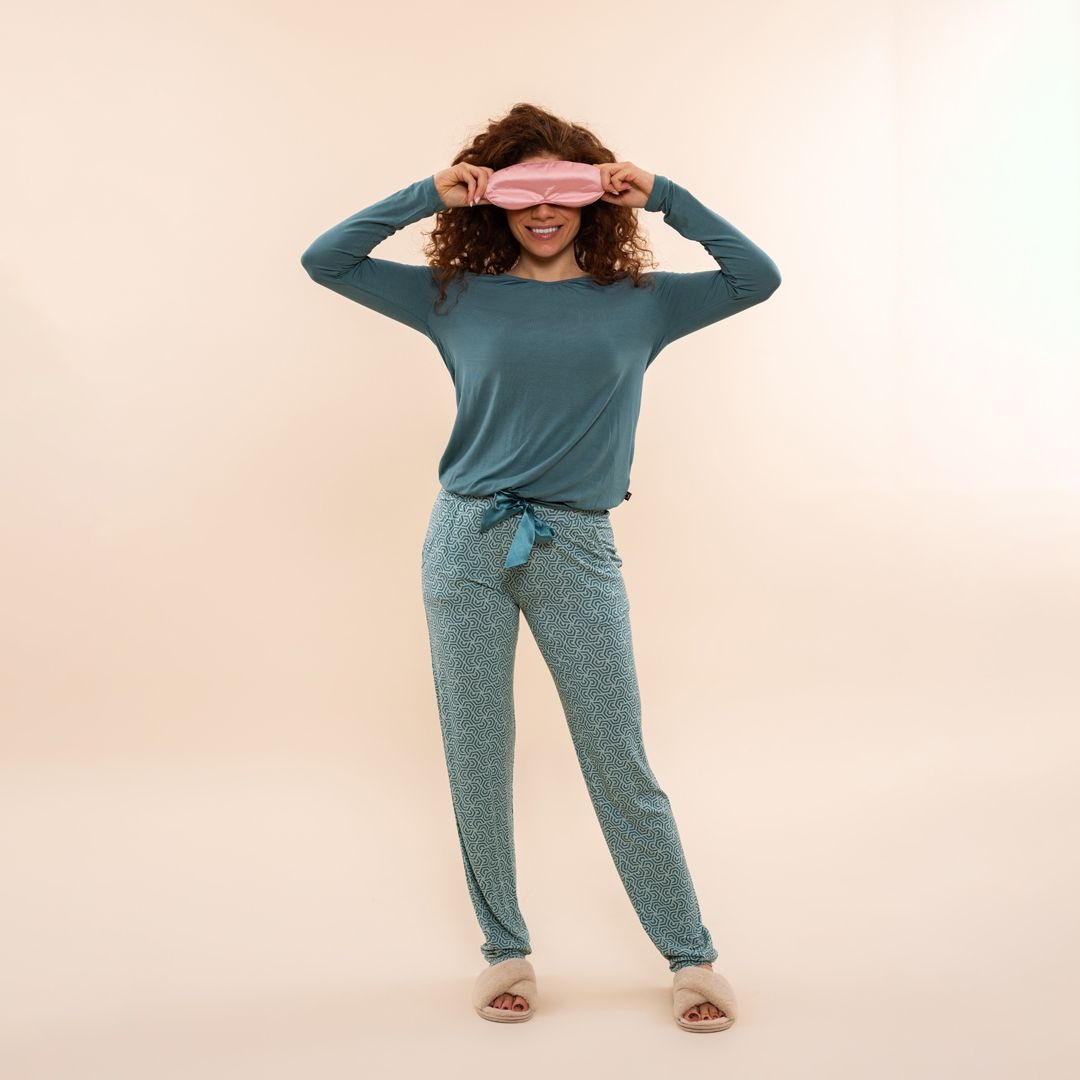 Charlie Choe Damespyjama – Zacht Modal – Lange Mouwen &amp; Print Broek – Groen