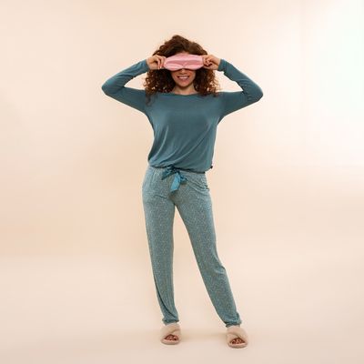 Charlie Choe Damespyjama – Zacht Modal – Lange Mouwen &amp; Print Broek – Groen