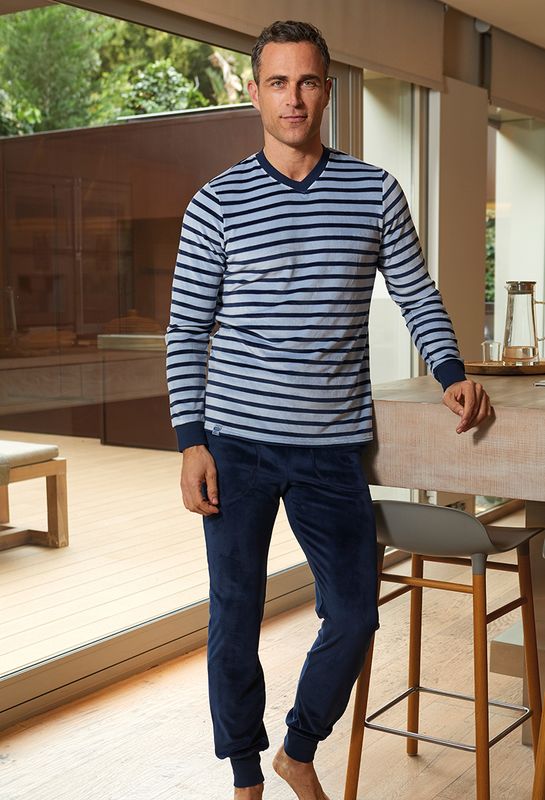 Barandi - Heren Pyjama &quot;Wally&quot; - Blauw Gestreept