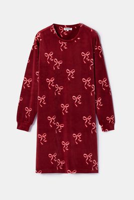 Woody - Meisjes/Dames Slaapkleed - Bordeaux Strikkenprint