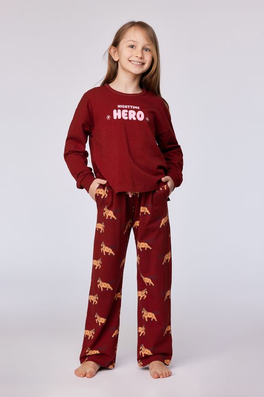 Woody - Meisjes/Damespyjama - Donkerrood - Nighttime Hero
