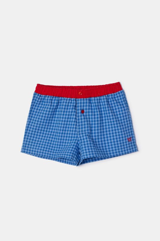 Woody - Geweven Herenboxer - Blauwe Ruitjes