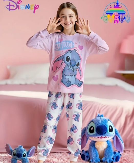 Stitch - Pyjama - Meisjes - Roze - Broek met all-over print