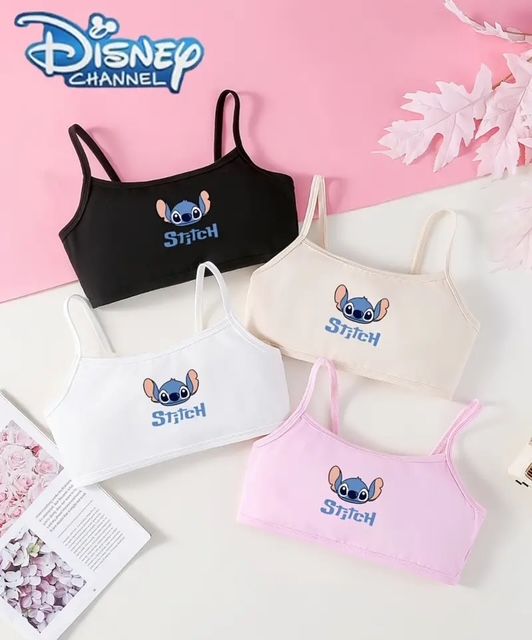 Disney Stitch Topjes – Set van 4 – Meisjes Ondergoed – Zwart, Wit, Roze &amp; Beige