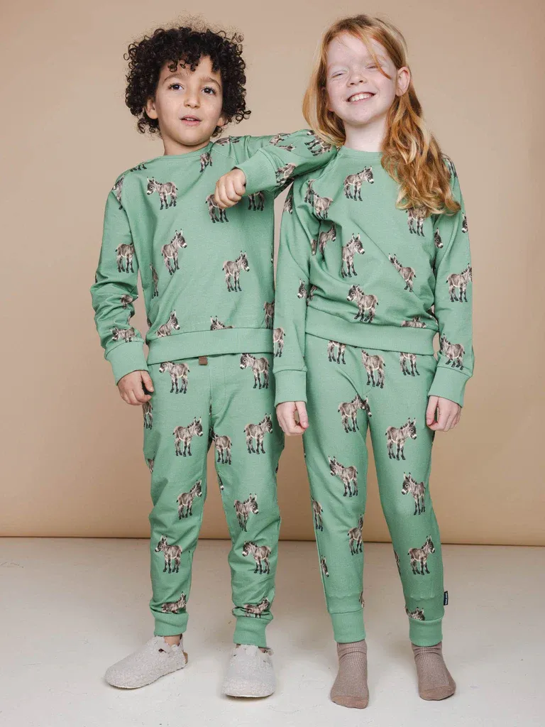 Snurk - Kids Sweater &amp; Broek &quot;Donkeys&quot; - Groen