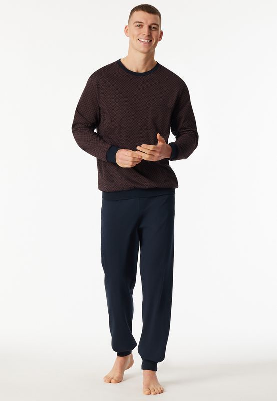 Schiesser - Pyjama lange borstzak roodbruin patroon - Comfort Essentials