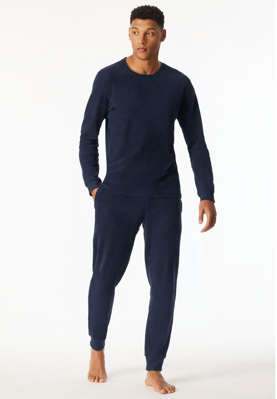 Schiesser - Herenpyjama in Velours - Donkerblauw